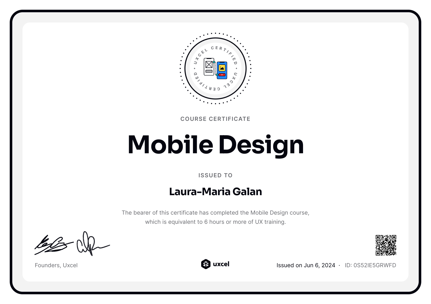 Laura-Maria Galan's certificate